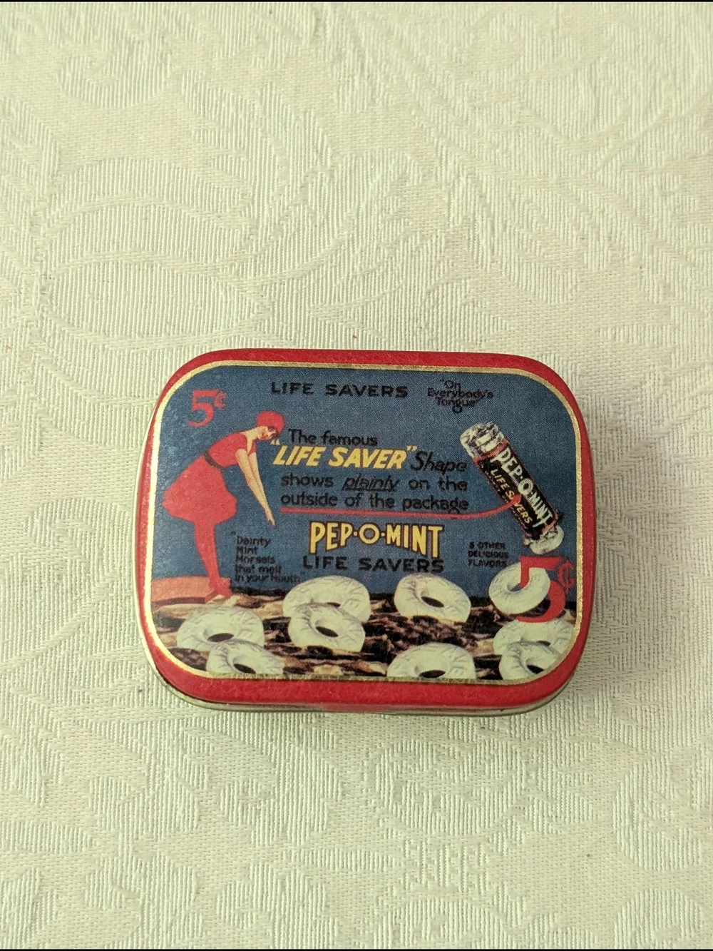 Life Savers Vintage Pep-O-Mint Pocket Advertising Tin 5¢ Red/Blue